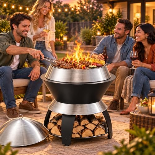 ONBRILL 20 Inch Smokeless Firepit, 2 in 1 Stainless Steel Potable Fire Pits