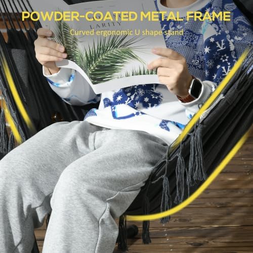 Outsunny Patio Hammock Chair with Stand Side Pocket Headrest Dark Gray