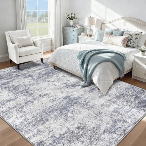 8x10 Area Rugs for Living Room: Washable Abstract Rug Blue Grey