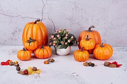 Artmag 8 Pcs Assorted Sizes Harvest Orange Artificial Pumpkins for Fall Halloween Thanksgiving Decorating Embellishing and Displaying