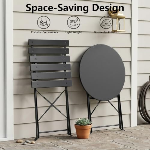 3-Piece Patio Bistro Set, Folding Outdoor Bistro Table and Chairs for 2 with ...