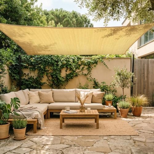 Amgo 12' x 16' Beige Rectangle Shade Sail, UPF50+ Heavy Duty Sun Shad...