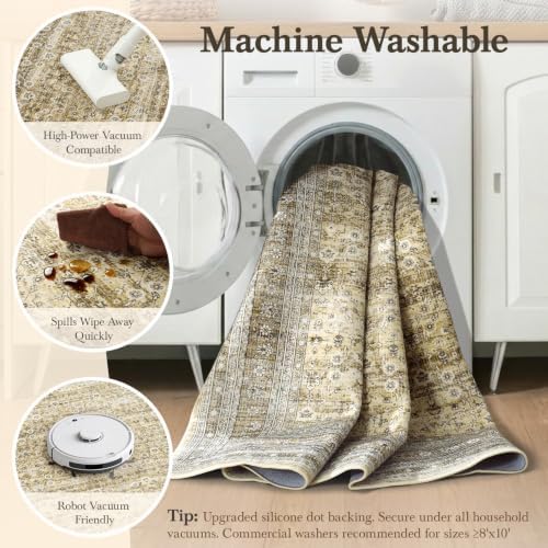 Lessymo 8x10 Washable Area Rugs for Living Room Bedroom,Beige Soft Non-Slip