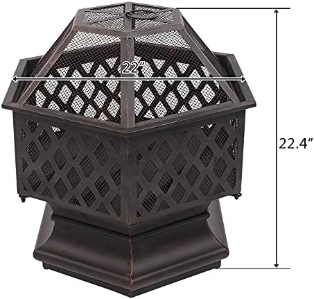 22" Hexagonal Shaped Iron Brazier Wood Burning Fire Pit Decoration for O...