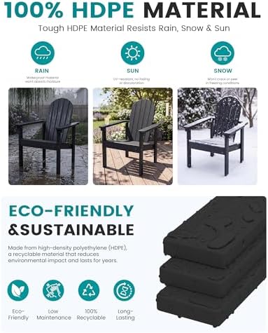 SERWALL HDPE Stackable Adirondack Chairs Set of 2,Space-Saving, Black