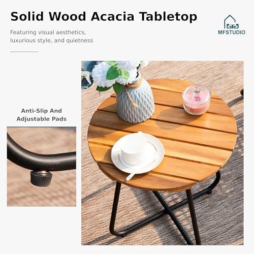 MFSTUDIO 3 Piece Wood and Rattan Patio Bistro Set, Yellow-Brown