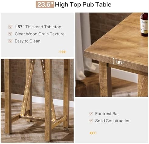 Tribesigns Square Bar Table, 39.4" Tall Counter Height Pub Table for Coc...