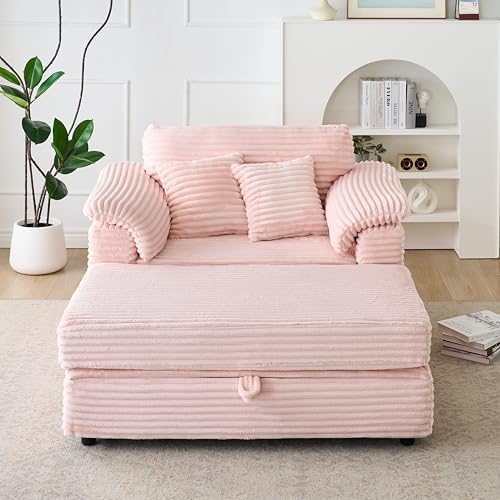 Deolme Oversized Chaise Lounge Chair with Storage Ottoman & USB Ports, Fl...