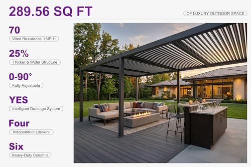 PURPLE LEAF Louvered Pergola 12' x 24', Adjustable Roof, Concealed Gu...