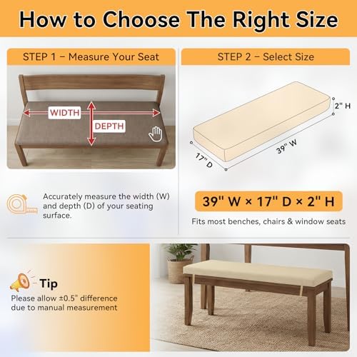 ROFIELTY Bench Cushion for Indoor Furniture Light Brown, 39x17x2 inch