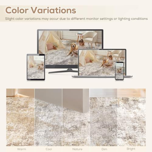 Nakagishi 9X12 Abstract Washable Area Rugs for Living Room-Golden Brown