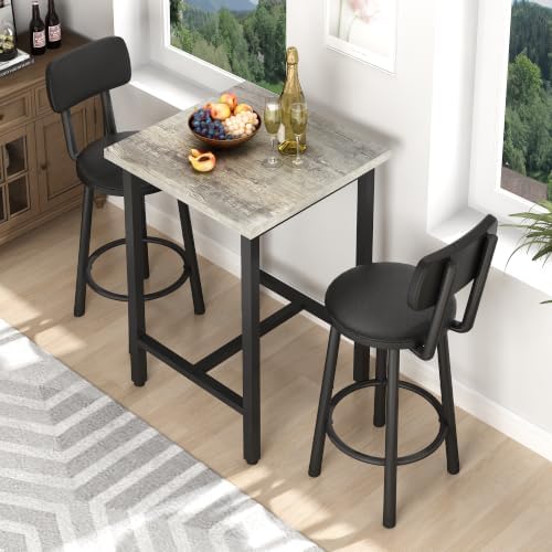 3 Piece Bar Table and Chairs Set for 2, Counter Height Square Pub Dining Set,...