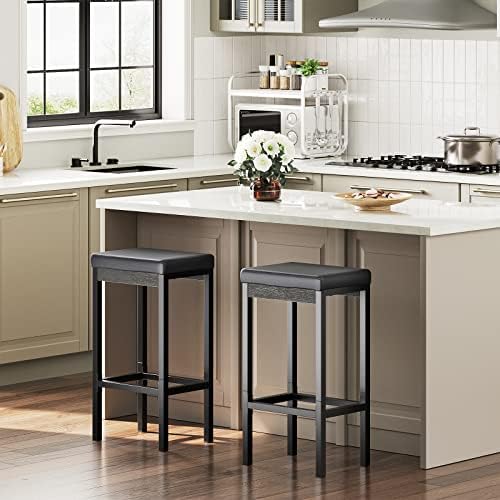 HOOBRO Bar Stools, Set of 2 Bar Chairs, 24.8-Inch Height Stools, Breakfast Ba...