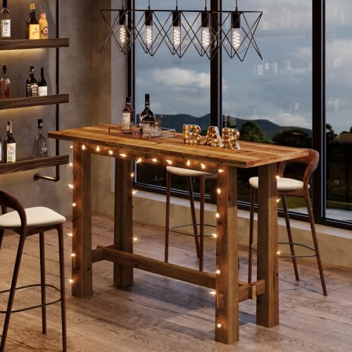 Solid Wood Bar Table, 63-Inch Farmhouse Bar Height Pub Table for Kitchen Dini...