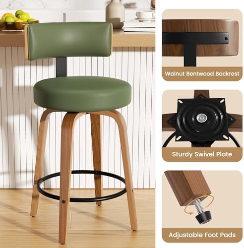 Swivel Bar Stools Set of 2, 26" Faux Leather Upholstered Counter Height ...