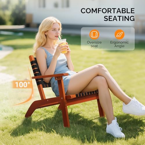VINGLI Outdoor Armchair, Wooden Adirondack Chair All-Weather Wooden Patio Cha...