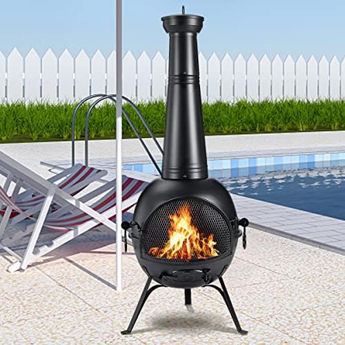 SINGLYFIRE Prairie Fire Outdoor Chiminea Fireplace Deck or Patio Backyard Woo...