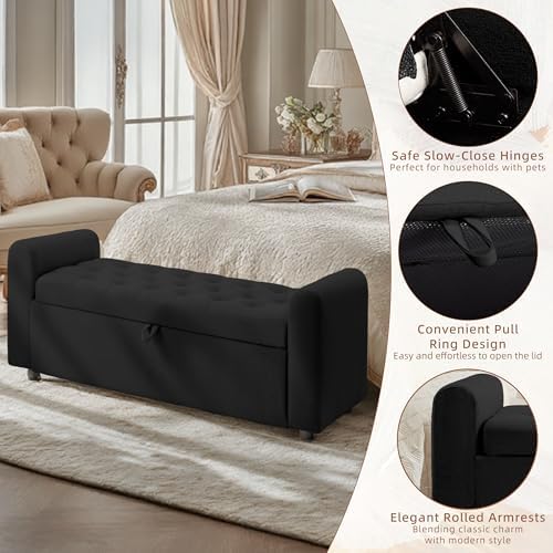 48" Ottoman with Storage, Tufted Storage Ottoman Bench, Convenient Livin...