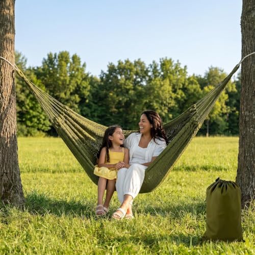Handwoven Mayan Hammock with Carry Bag, 2 Person Family Size Cotton Nylon Rop...
