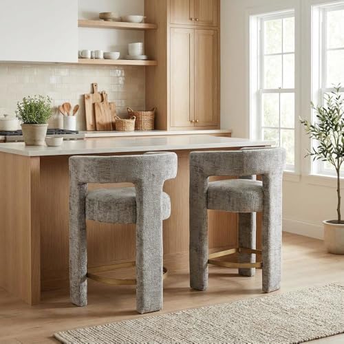 Jofran Gwen Gray Upholstered Counter Stool with Arms – Versatile Barstools – ...