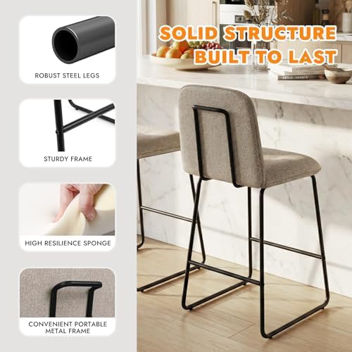 Bar Stools Set of 2, 26" Counter Height Bar Stools with Back, Modern Lin...