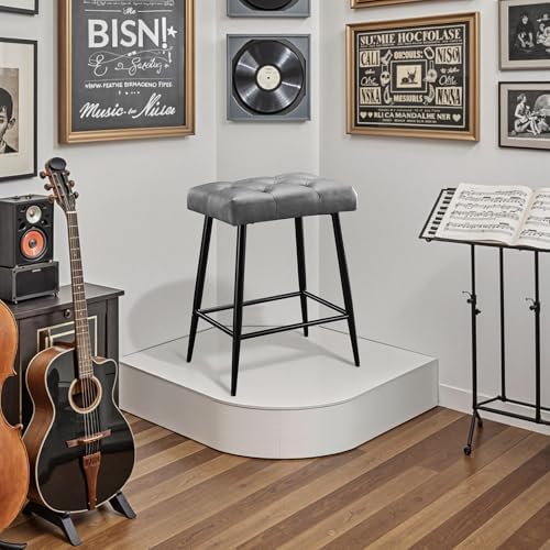 STOOLINK Faux Leather Bar Stools Set of 2, 24 Inch Modern Bar Stools, Grey