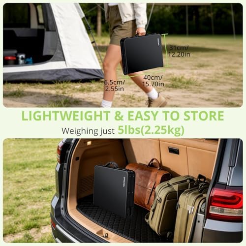 2ft Plastic Folding Camping Table, 3 Adjustable Height Waterproof Small Foldi...