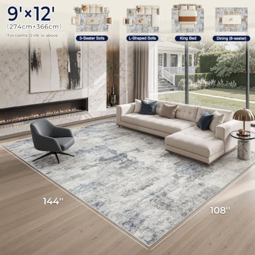 DMOYEST 9x12 Area Rug for Living Room Washable Abstract Indoor Carpet