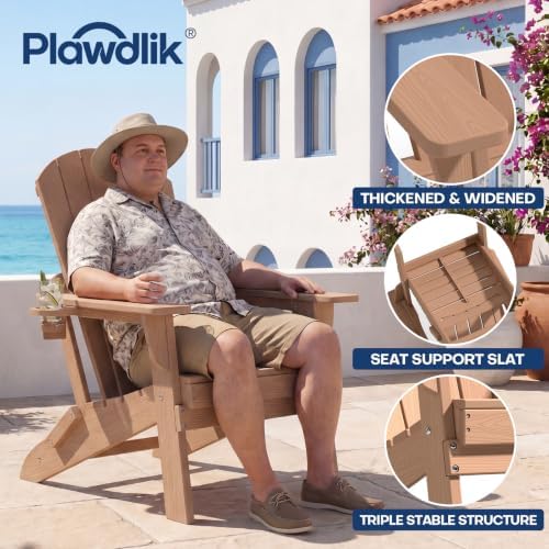 Plawdlik HDPE Folding Adirondack Chair Set of 2 with Cup Holder, Teak