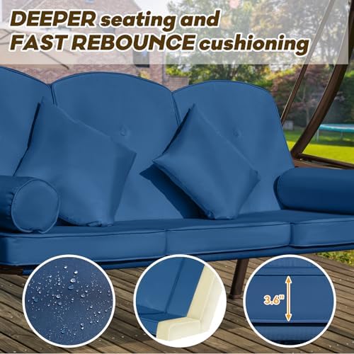 3 in 1 Outdoor Porch Swing with Adjustable Canopy, 3 Seat Outdoor Swing for A...