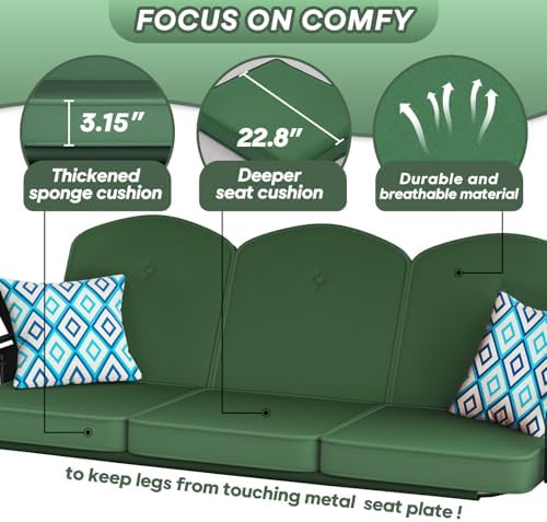 ZZW 3 Seat Outdoor Porch Patio Swing with Stand 800lbs 2-in-1 Convertible Swi...