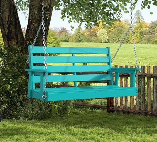 GREENVINES Outdoor Porch Swing, 2-Person HDPE Patio Bench Swings, Aqua