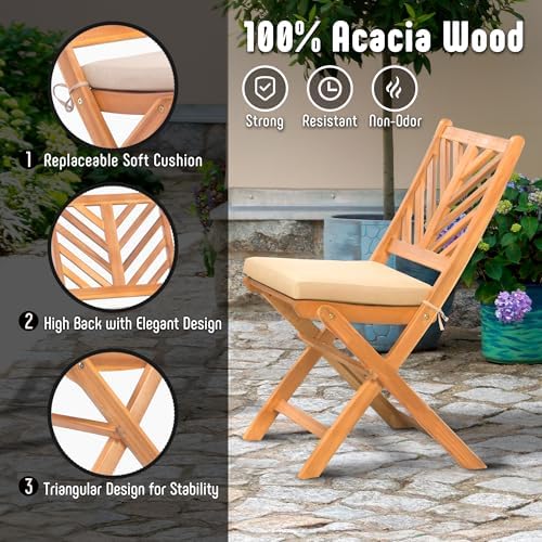 Werph 3-Piece Acacia Wood Patio Set, Foldable Bistro Table and Chairs Set
