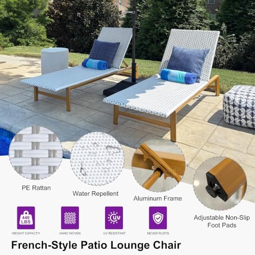 PURPLE LEAF Extra Wide Patio Chaise Lounge French Rattan Set of 2, White