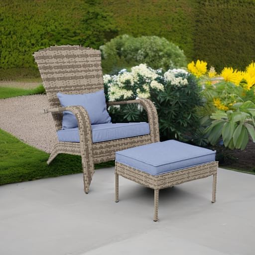 Outsunny Patio Wicker Adirondack Chair with Ottoman High-Back Gray