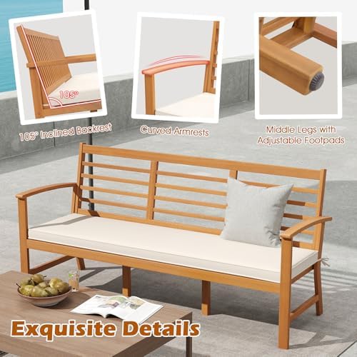 RELAX4LIFE 64’’ Outdoor Bench Acacia Wood - 3-Seat Patio Bench w/Slatted Back...