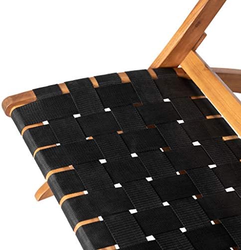Patio Sense Sava Outdoor Folding Chair | Acacia Wood Construction | Black Wov...