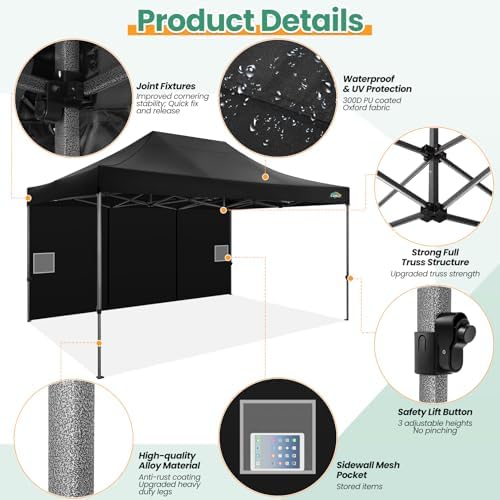 COBIZI 10x15 Heavy Duty Pop up Canopy Tent with Sidewalls Commercial Canopy