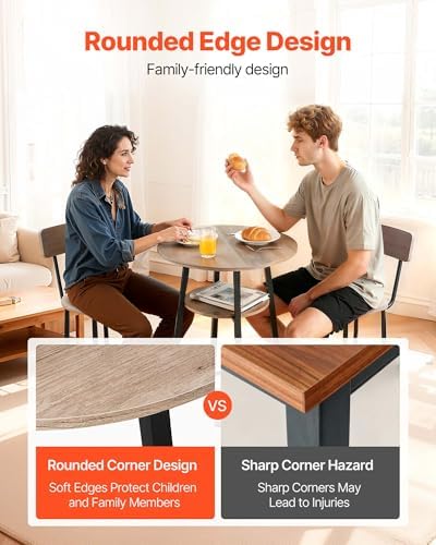 VEVOR Bar Table and Chairs Set, 3PCS 23.5″ Bars Tables Set with Rounded Corne...
