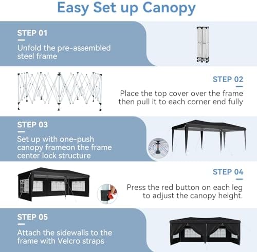 10x20 Pop Up Canopy Tent with Sidewalls, One-Push Instant Setup Waterproof Ou...