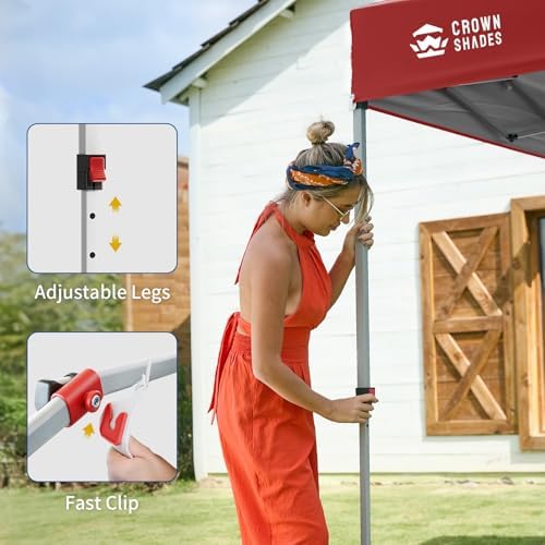 CROWN SHADES 10x10 Pop Up Canopy with 1 Side Wall, Beach Canopy Tent, Red