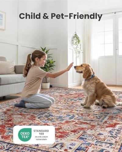 AMADA HOMEFURNISHING 8x10 Washable Area Rug, Low-Profile Large Area Rug with ...