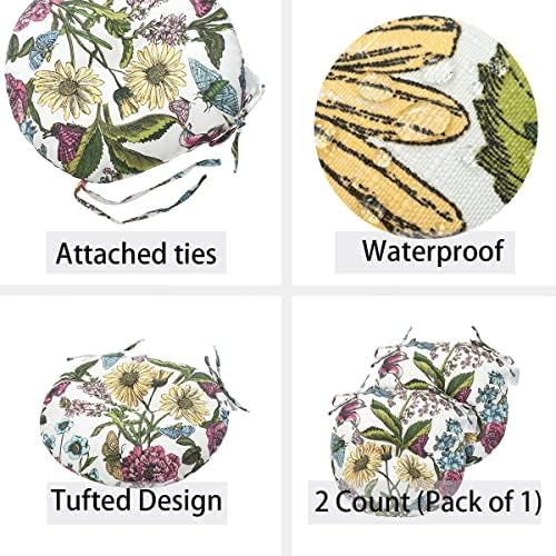 Bistro Chair Cushions 15 inch,Set of 2,Tufted Round Chair Cushions with Ties,...