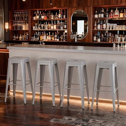 VENI HOME Stackable Metal Bar Stool Backless Indoor-Outdoor Counter Stools Fu...