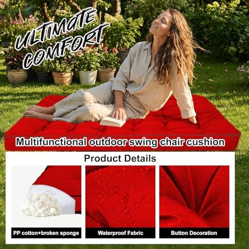 Outdoor Waterproof Porch Swing Cushion Replacement, Red, 63x40in