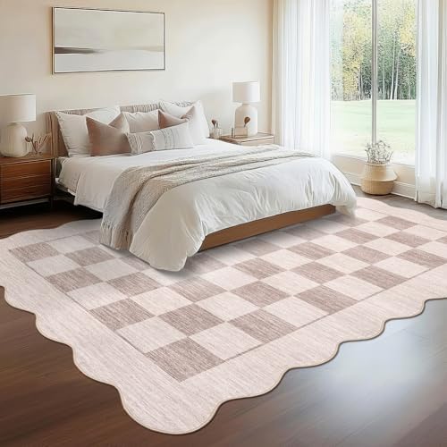 Garvee 8x10 Rugs for Living Room Scalloped Border Rug, Beige/Brown