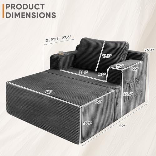 Homall Oversized Chaise Lounge Chair, Cloud Couch with Fluffy Upholstered, De...