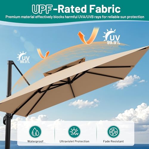 AreShark 11×11 FT Double-Top Cantilever Patio Umbrella, Beige