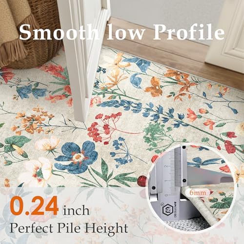PureCozy Washable Floral Area Rug 6x9 for Living Room Vintage Beige Carpet