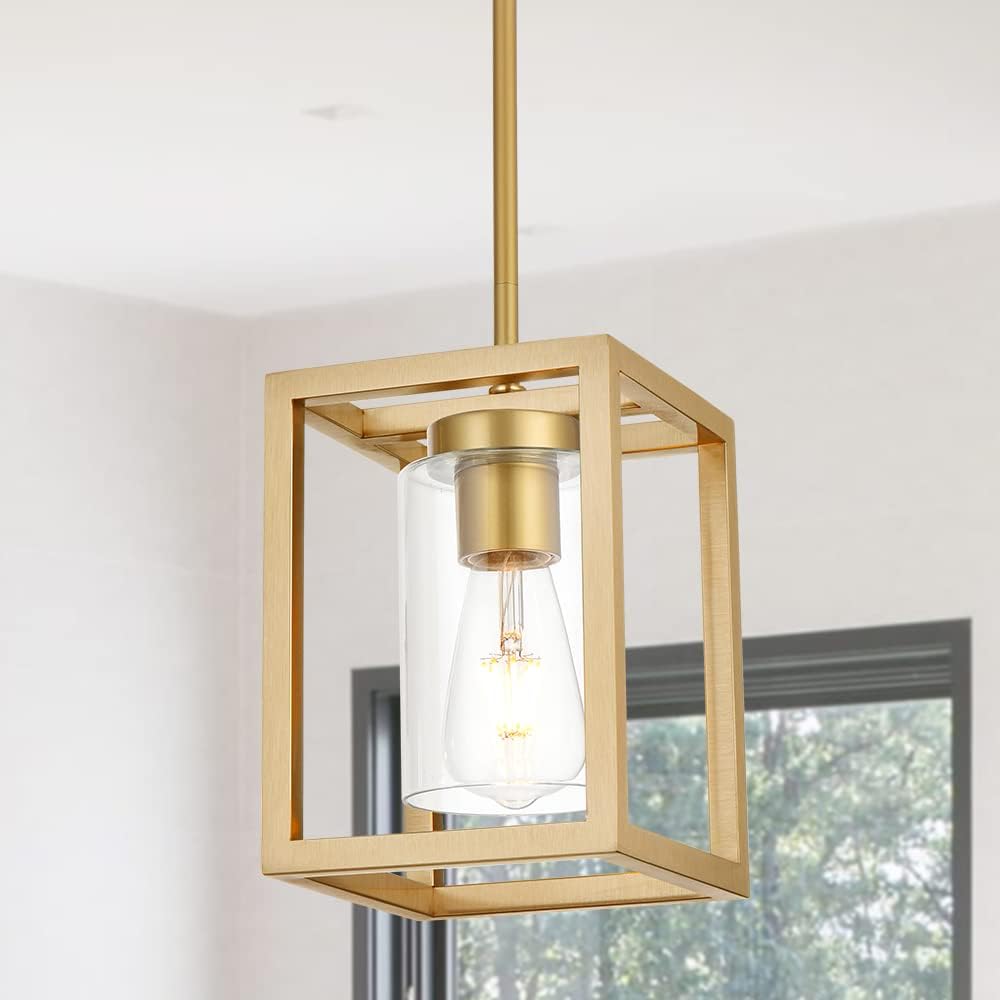 1-light rustic chandelier in gold finish modern industrial shown in use